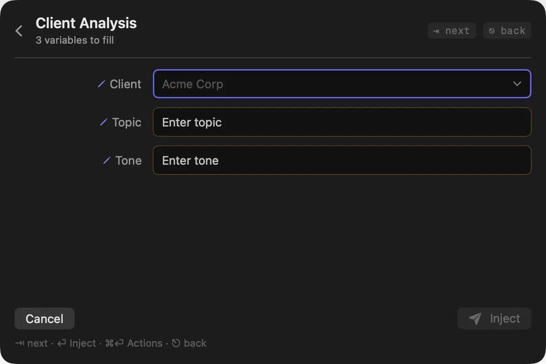 Ghost-text suggestion in the variable form (dark appearance)