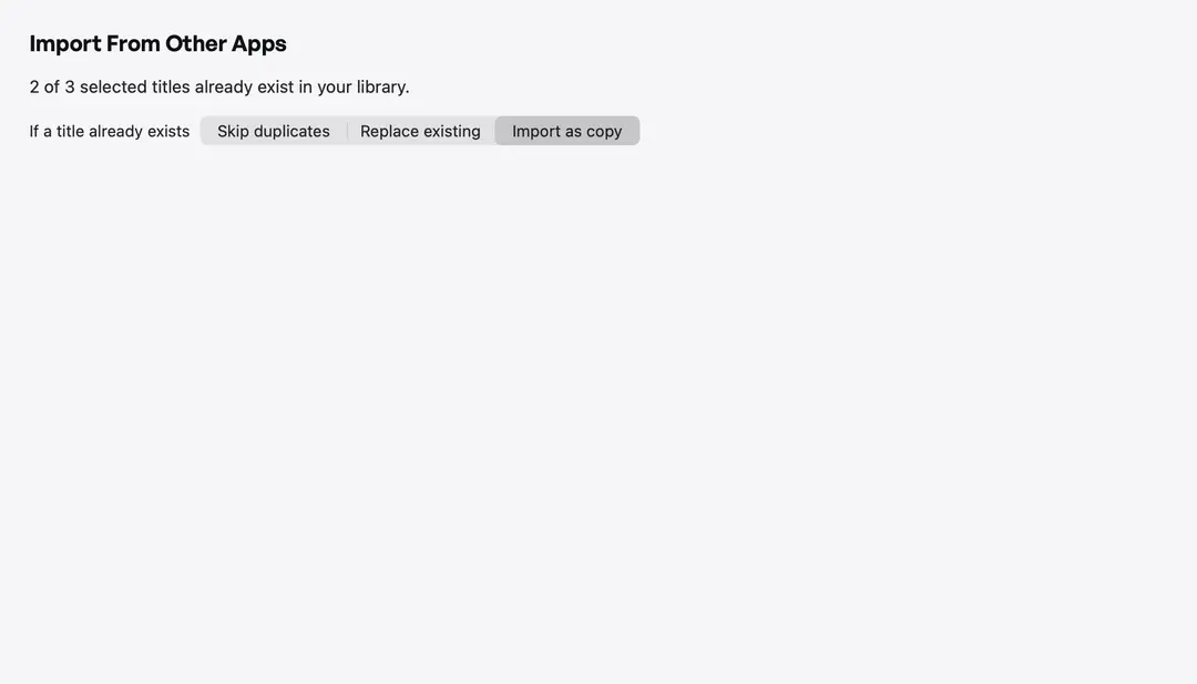 Import from Espanso, Alfred, Raycast, and Obsidian — duplicate handling (light appearance)