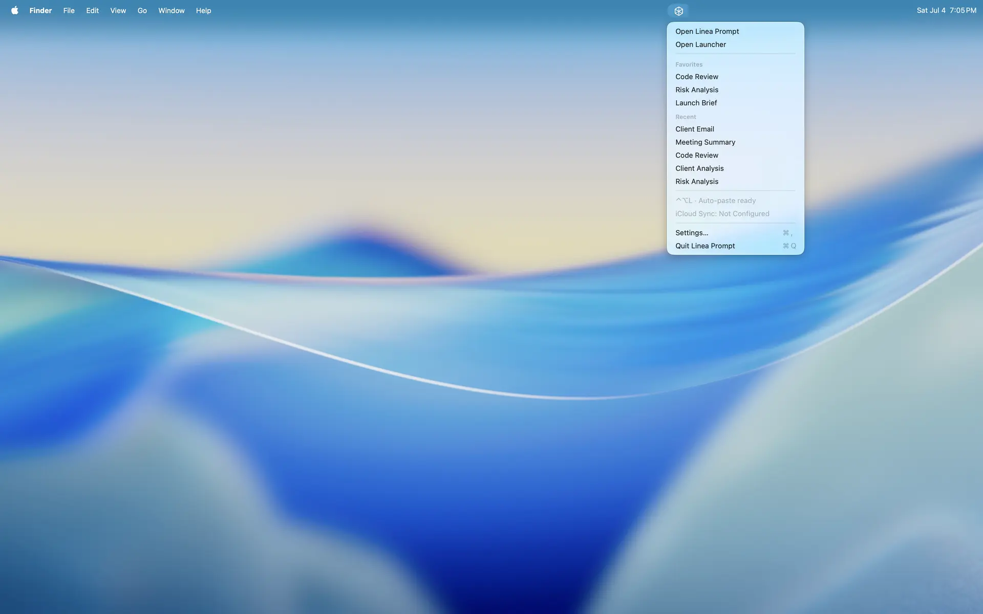 The menu-bar companion — favorites and recents one click away
